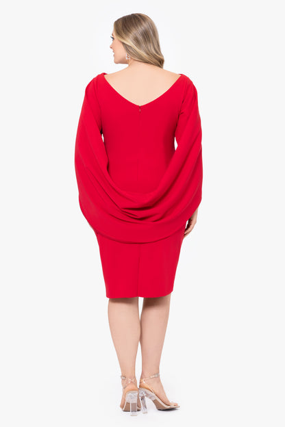 Betsy & Adam Plus "Jordan" Scuba Crepe Draped Back Short Dress - Red