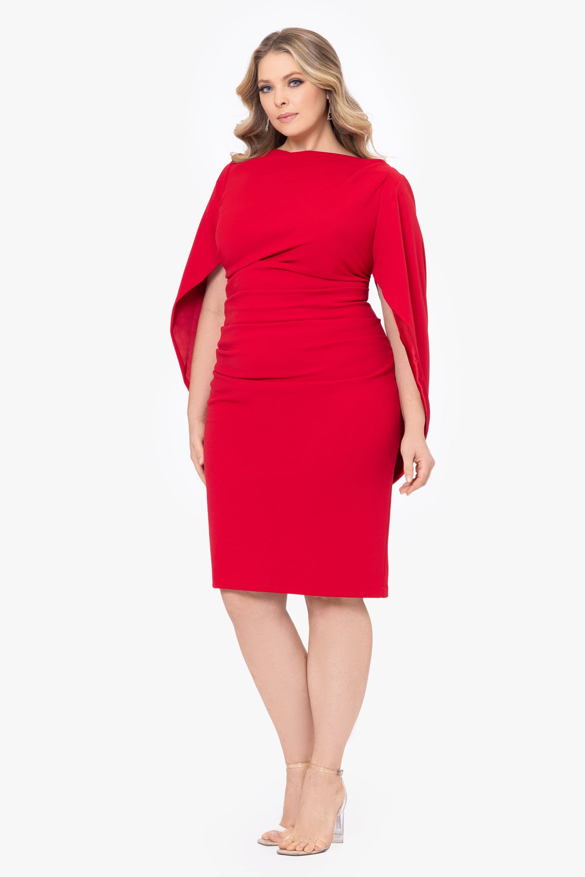 Betsy & Adam Plus "Jordan" Scuba Crepe Draped Back Short Dress - Red