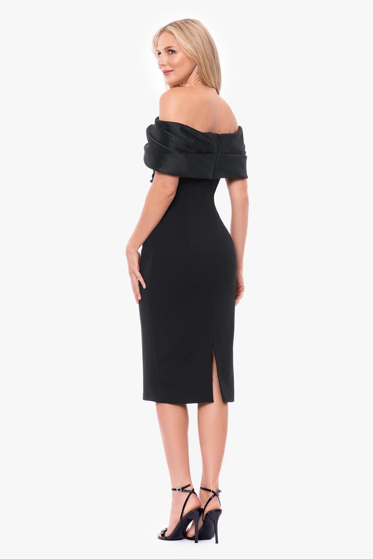 Betsy & Adam "Sloane" Scuba Crepe Off The Shoulder Short Dress - Black