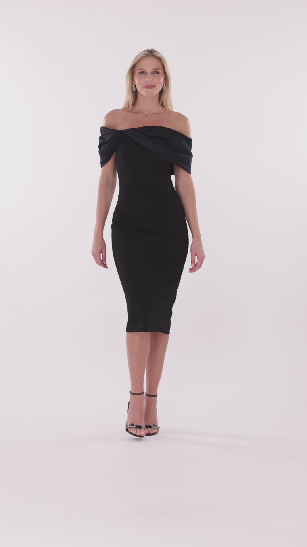 Betsy & Adam "Sloane" Scuba Crepe Off The Shoulder Short Dress - Black