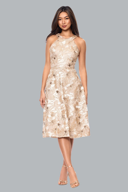 Betsy & Adam "Piper" Soutache & Sequin Sleeveless Short Dress - Champagne
