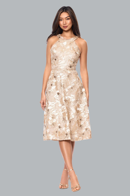 Betsy & Adam "Piper" Soutache & Sequin Sleeveless Short Dress - Champagne