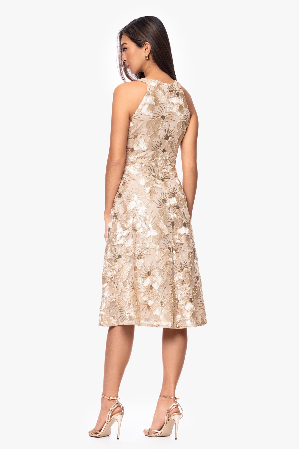 Betsy & Adam "Piper" Soutache & Sequin Sleeveless Short Dress - Champagne