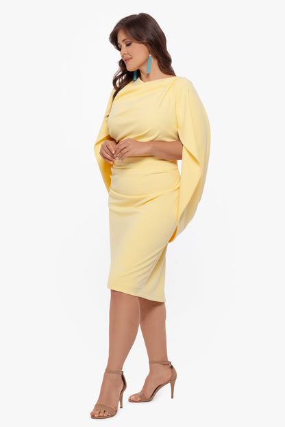Betsy & Adam Plus "Jordan" Scuba Crepe Draped Back Short Dress - Yellow