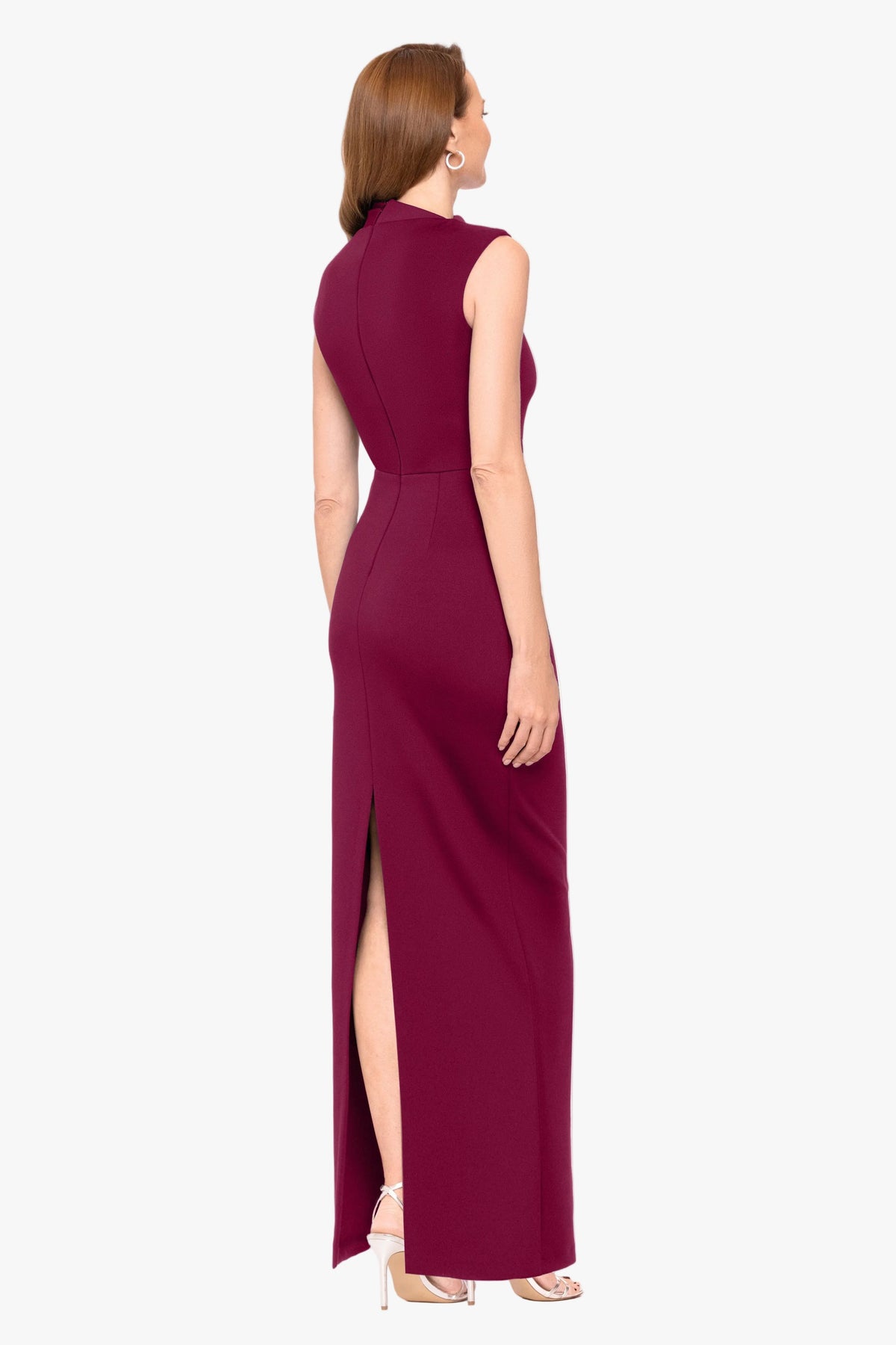 Betsy & Adam "Mitch" Techno Scuba Asymmetrical Neckline Dress - Wine