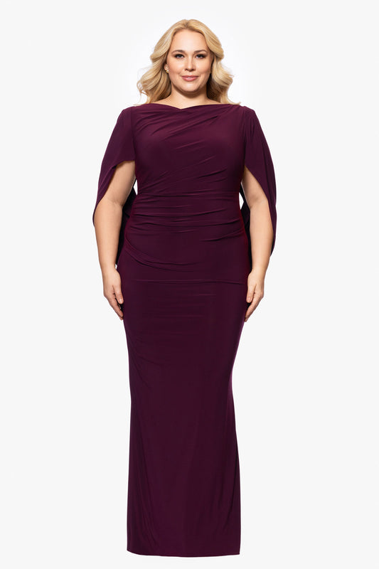 Betsy & Adam Plus “Miriam” Jersey Knit Draped Back Dress - Wine