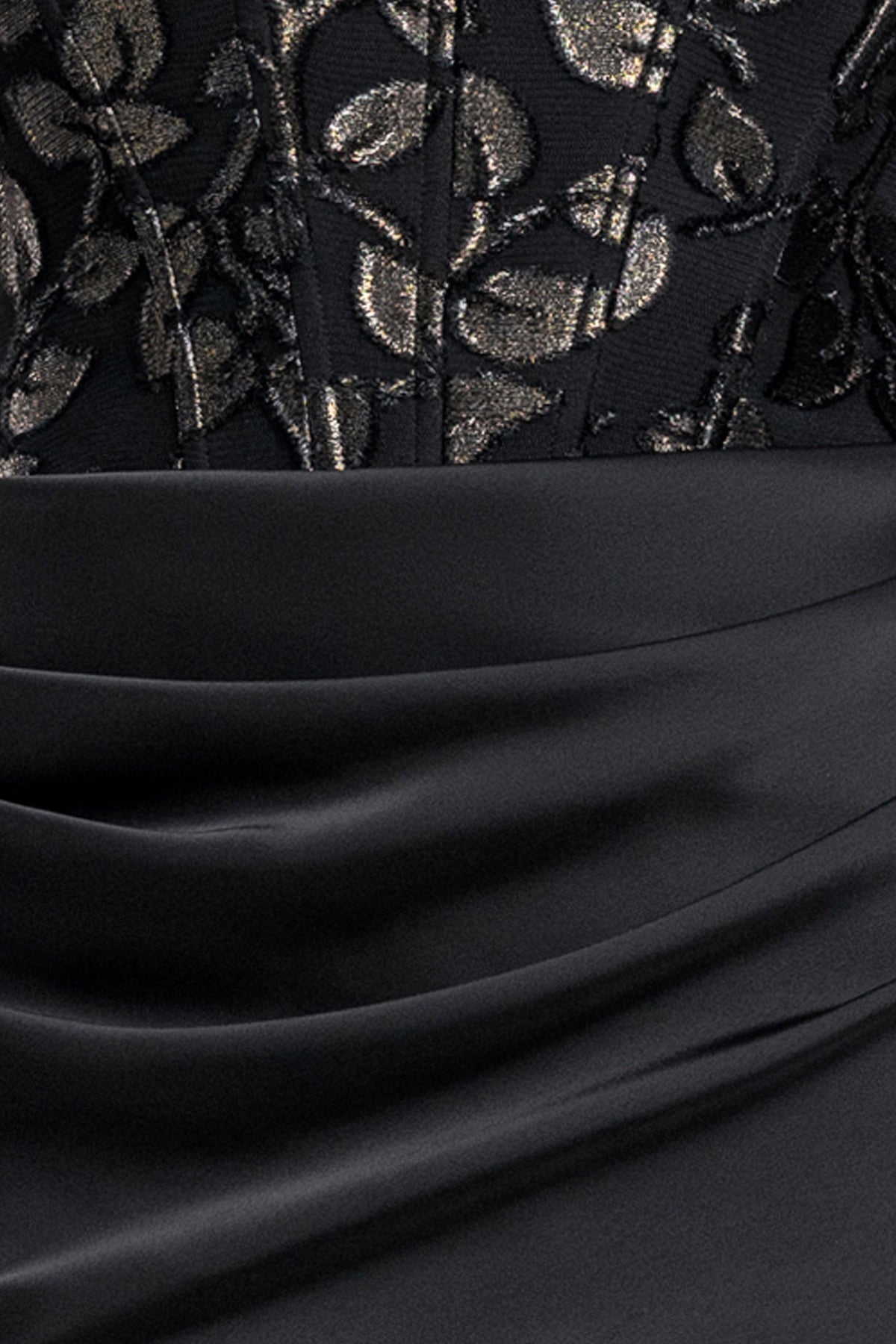 Betsy & Adam "Claudia" Clipped Burnout & Satin Skirt Dress - Black/Gold