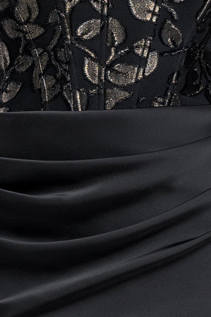 Betsy & Adam "Claudia" Clipped Burnout & Satin Skirt Dress - Black/Gold