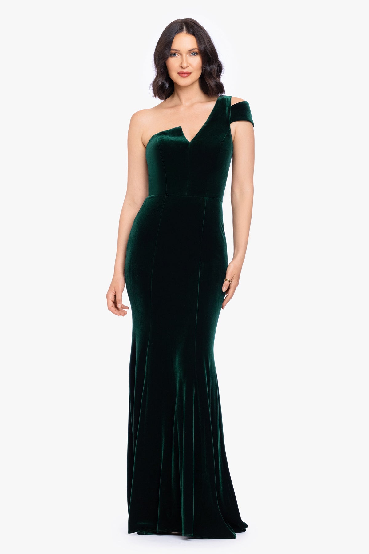 Betsy & Adam "Belinda" Velvet Cold Shoulder Dress - Hunter
