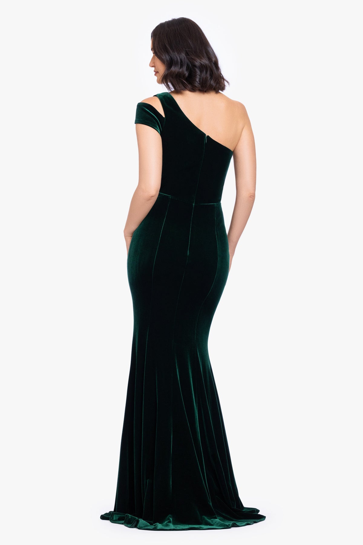 Betsy & Adam "Belinda" Velvet Cold Shoulder Dress - Hunter