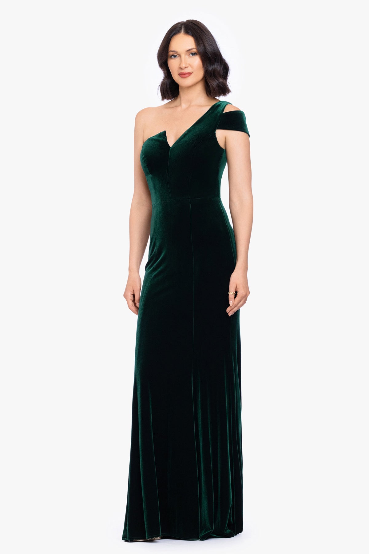 Betsy & Adam "Belinda" Velvet Cold Shoulder Dress - Hunter
