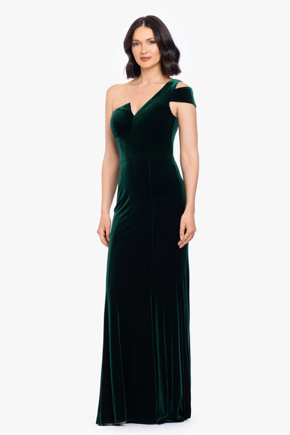 Betsy & Adam "Belinda" Velvet Cold Shoulder Dress - Hunter