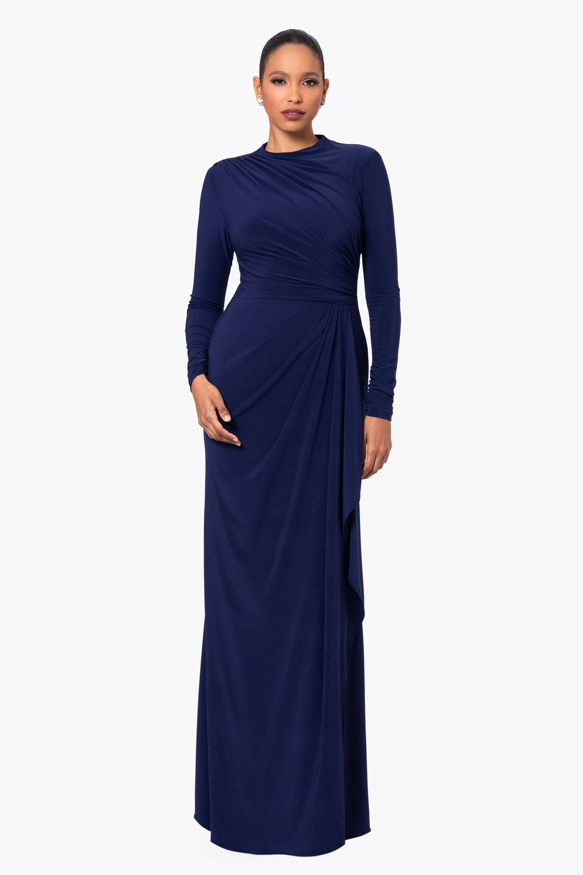 Betsy & Adam "Jeanette" Stretch Knit Long Sleeve Dress - Navy