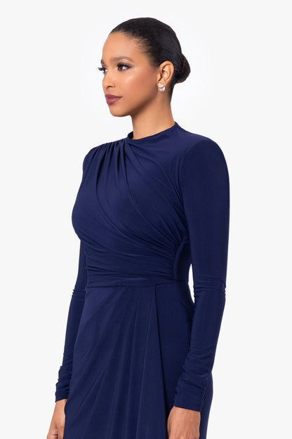 Betsy & Adam "Jeanette" Stretch Knit Long Sleeve Dress - Navy