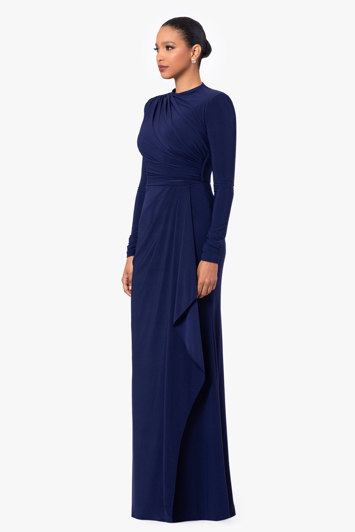 Betsy & Adam "Jeanette" Stretch Knit Long Sleeve Dress - Navy