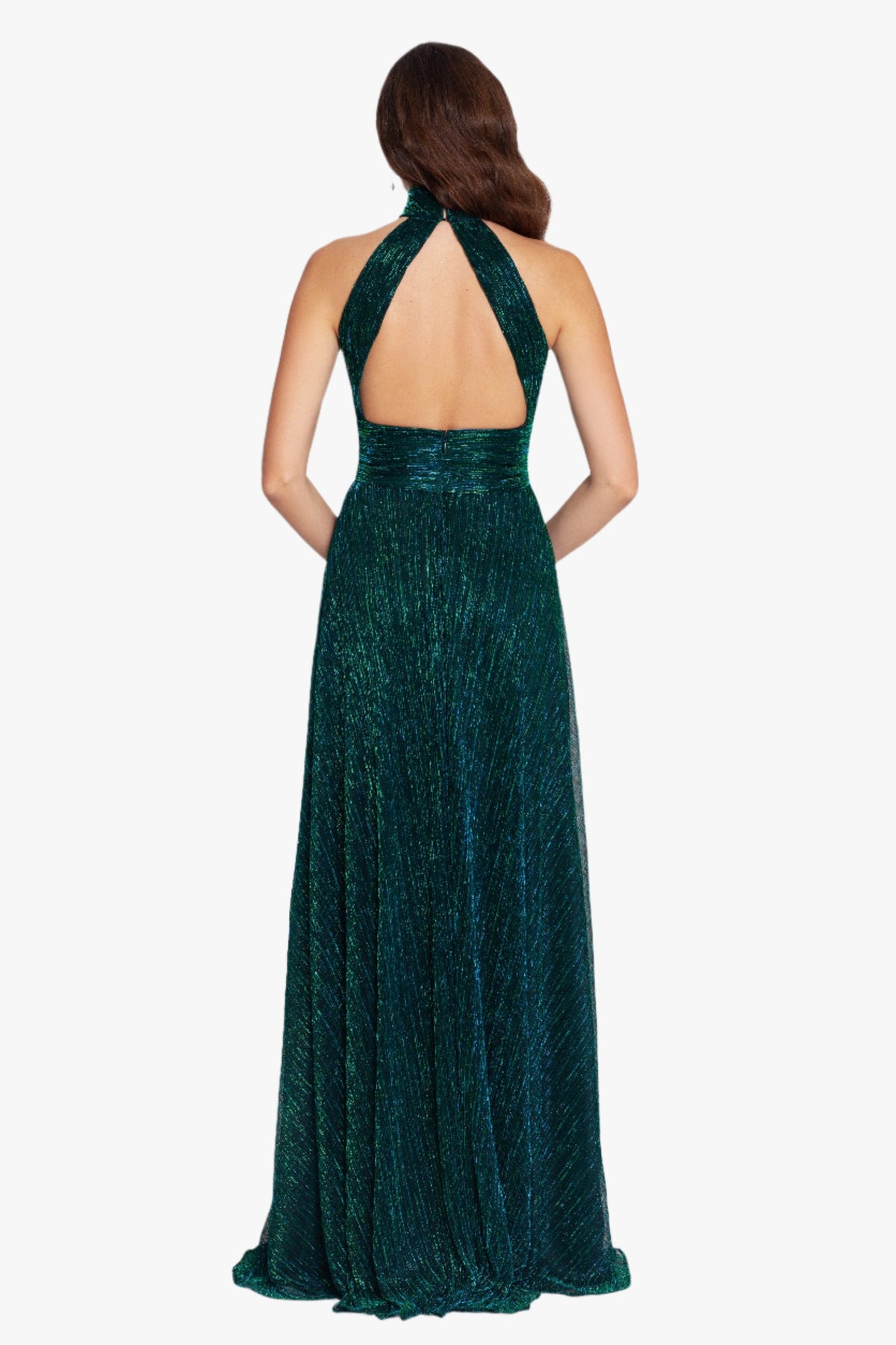 Betsy & Adam "Peyton" Metallic Knit Halter Top Dress - Jade