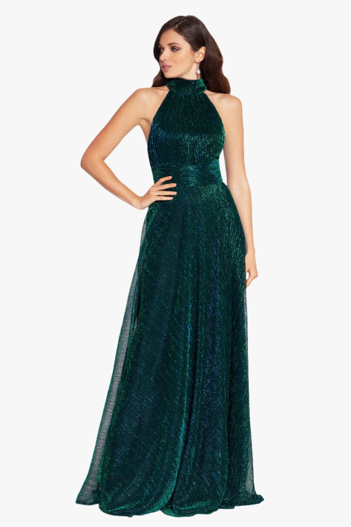 Betsy & Adam "Peyton" Metallic Knit Halter Top Dress - Jade