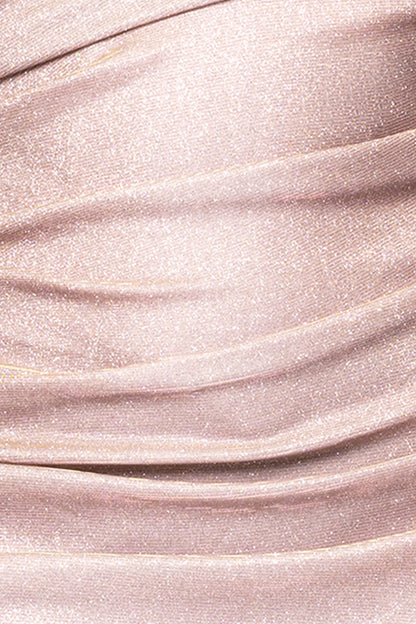 Betsy & Adam Plus "Gracie" Metallic Knit Glitter Draped Dress - White/Pink/Gold