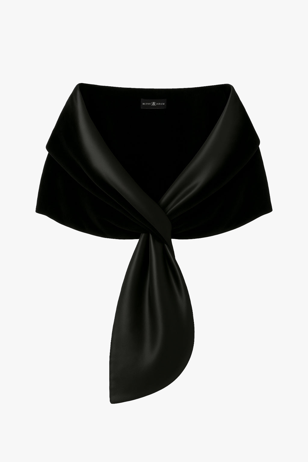 Betsy & Adam "Rosemary" Velvet & Satin Pull-Through Shawl Wrap - Black