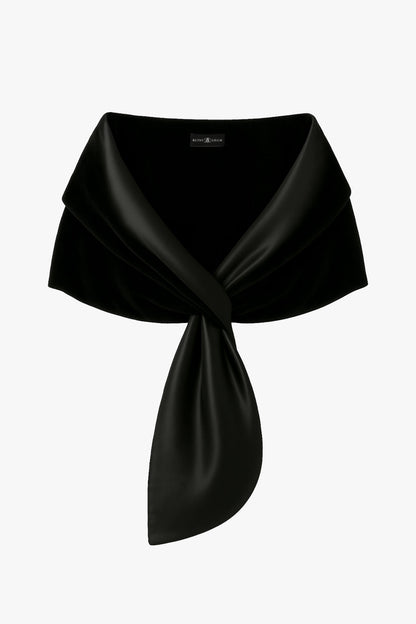 Betsy & Adam "Rosemary" Velvet & Satin Pull-Through Shawl Wrap - Black