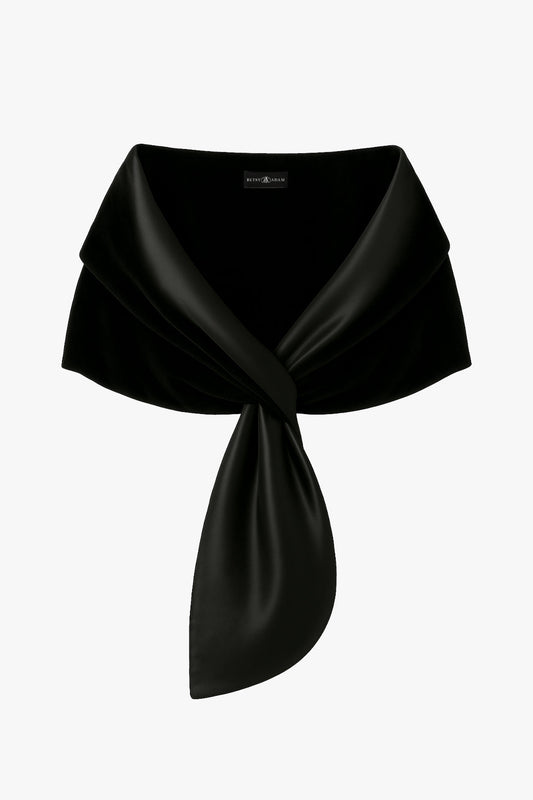 Betsy & Adam "Rosemary" Velvet & Satin Pull-Through Shawl Wrap - Black