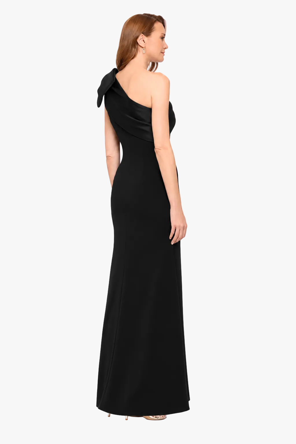 Betsy & Adam "Carmela" Scuba Crepe With Satin Bow Dress - Black