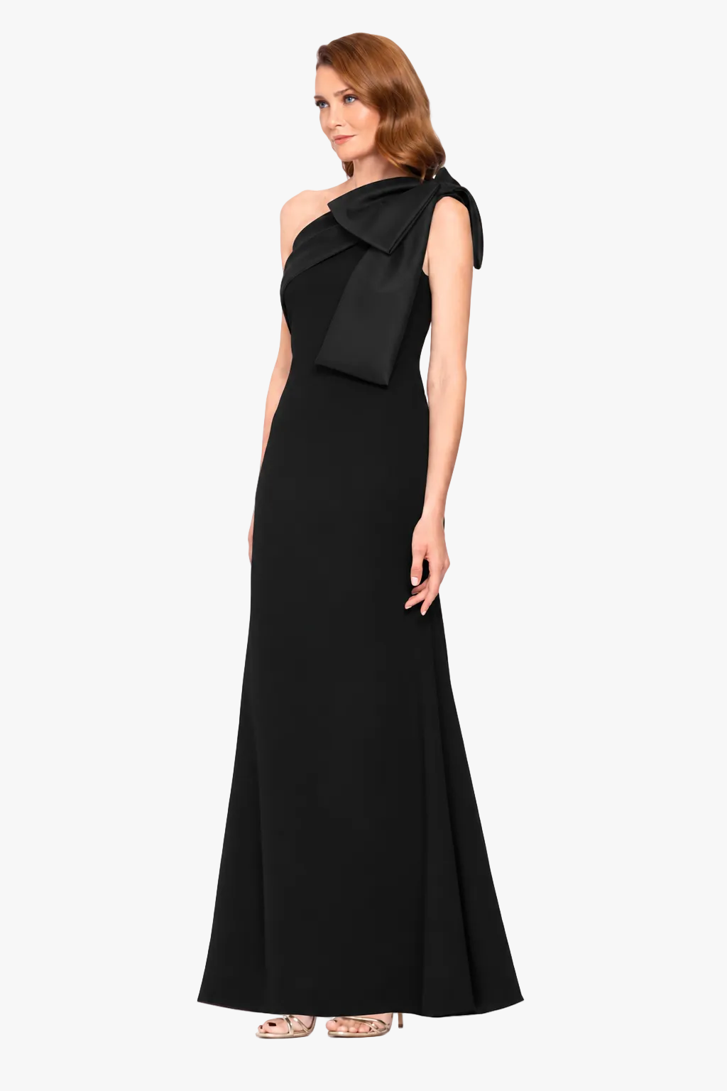 Betsy & Adam "Carmela" Scuba Crepe With Satin Bow Dress - Black