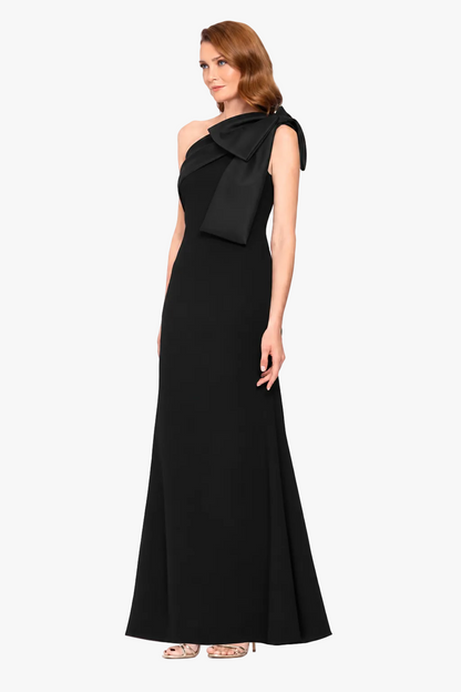 Betsy & Adam "Carmela" Scuba Crepe With Satin Bow Dress - Black