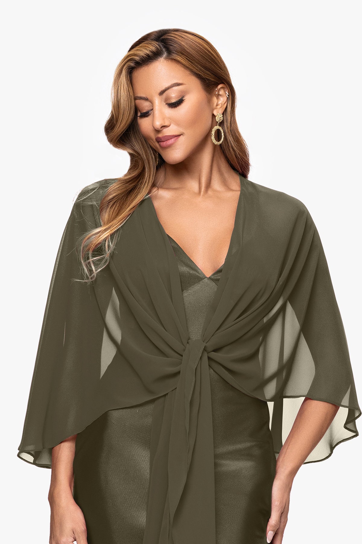 Betsy & Adam "Bernadette" Chiffon Shawl Wrap - Olive