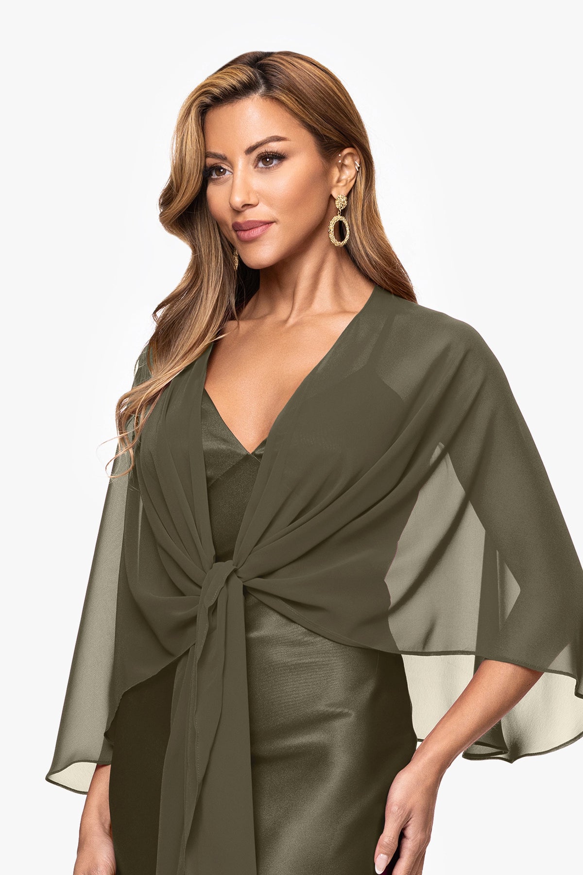 Betsy & Adam "Bernadette" Chiffon Shawl Wrap - Olive