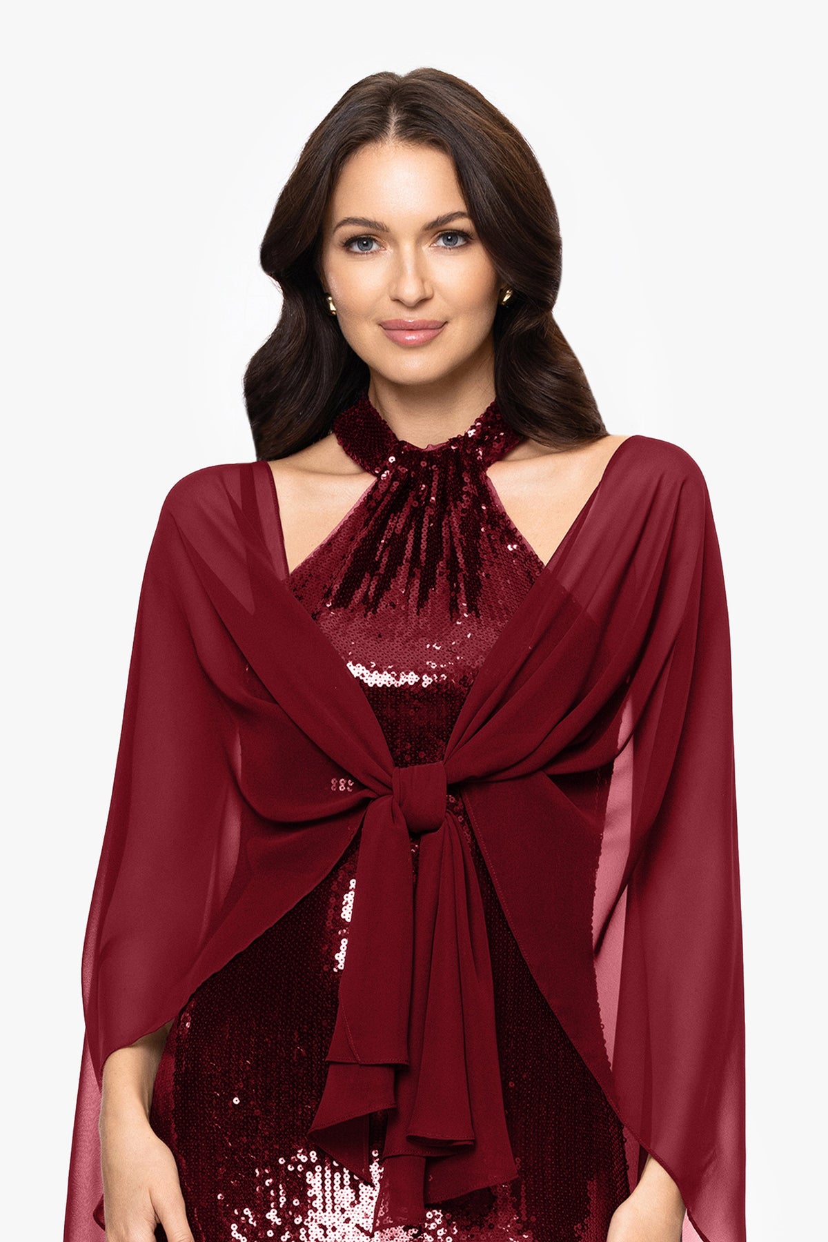 Betsy & Adam "Bernadette" Chiffon Shawl Wrap - Burgundy