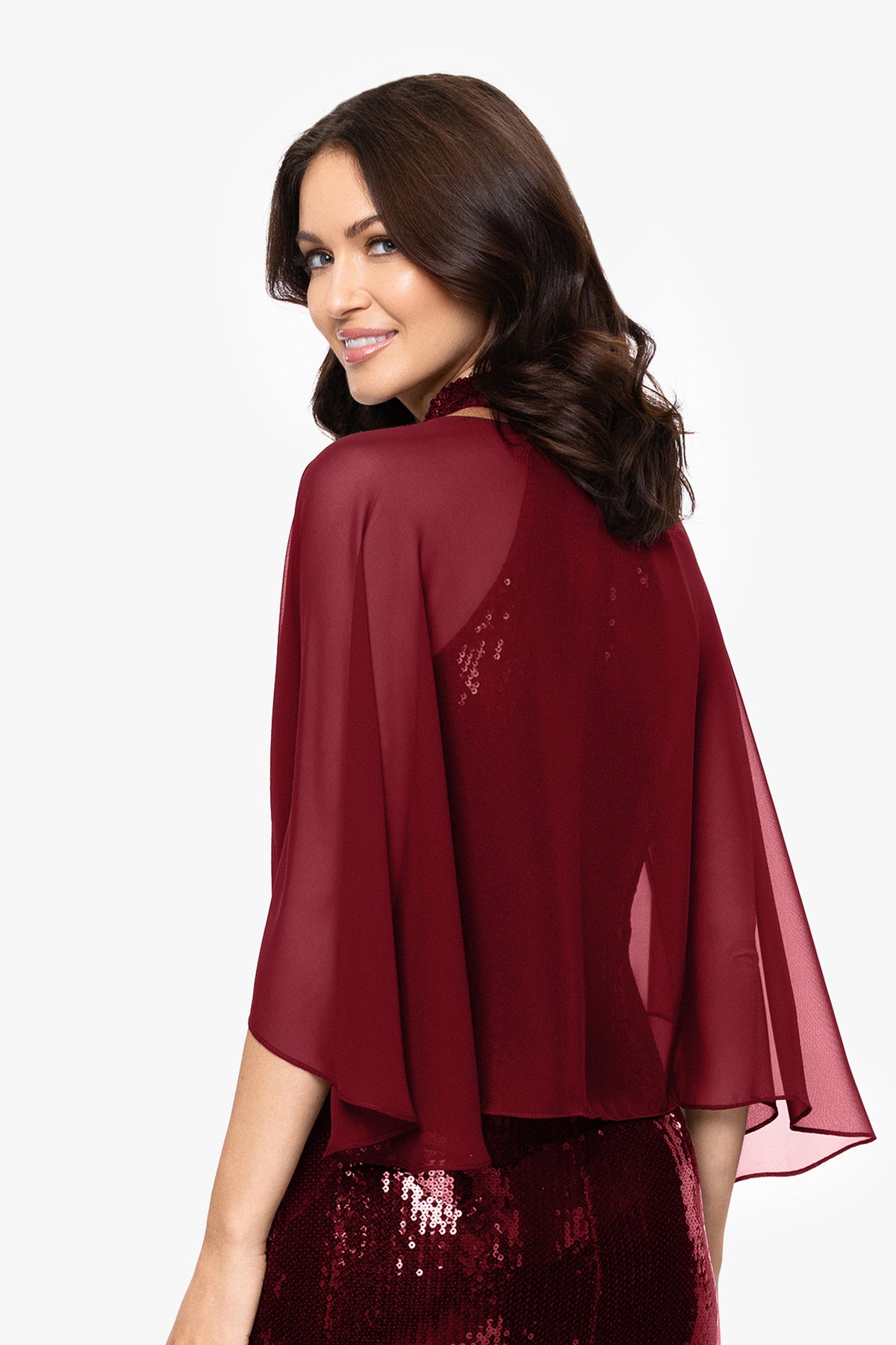 Betsy & Adam "Bernadette" Chiffon Shawl Wrap - Burgundy