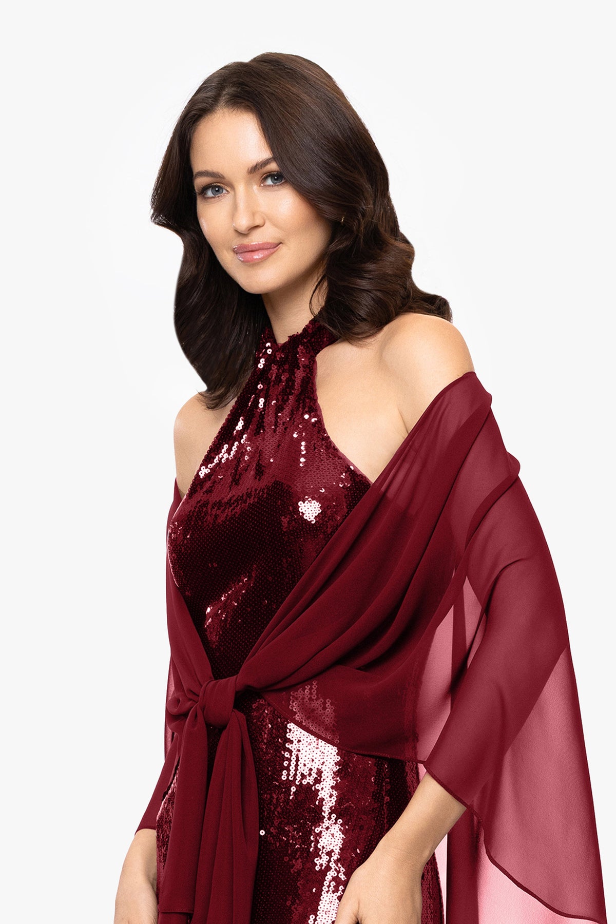 Betsy & Adam "Bernadette" Chiffon Shawl Wrap - Burgundy