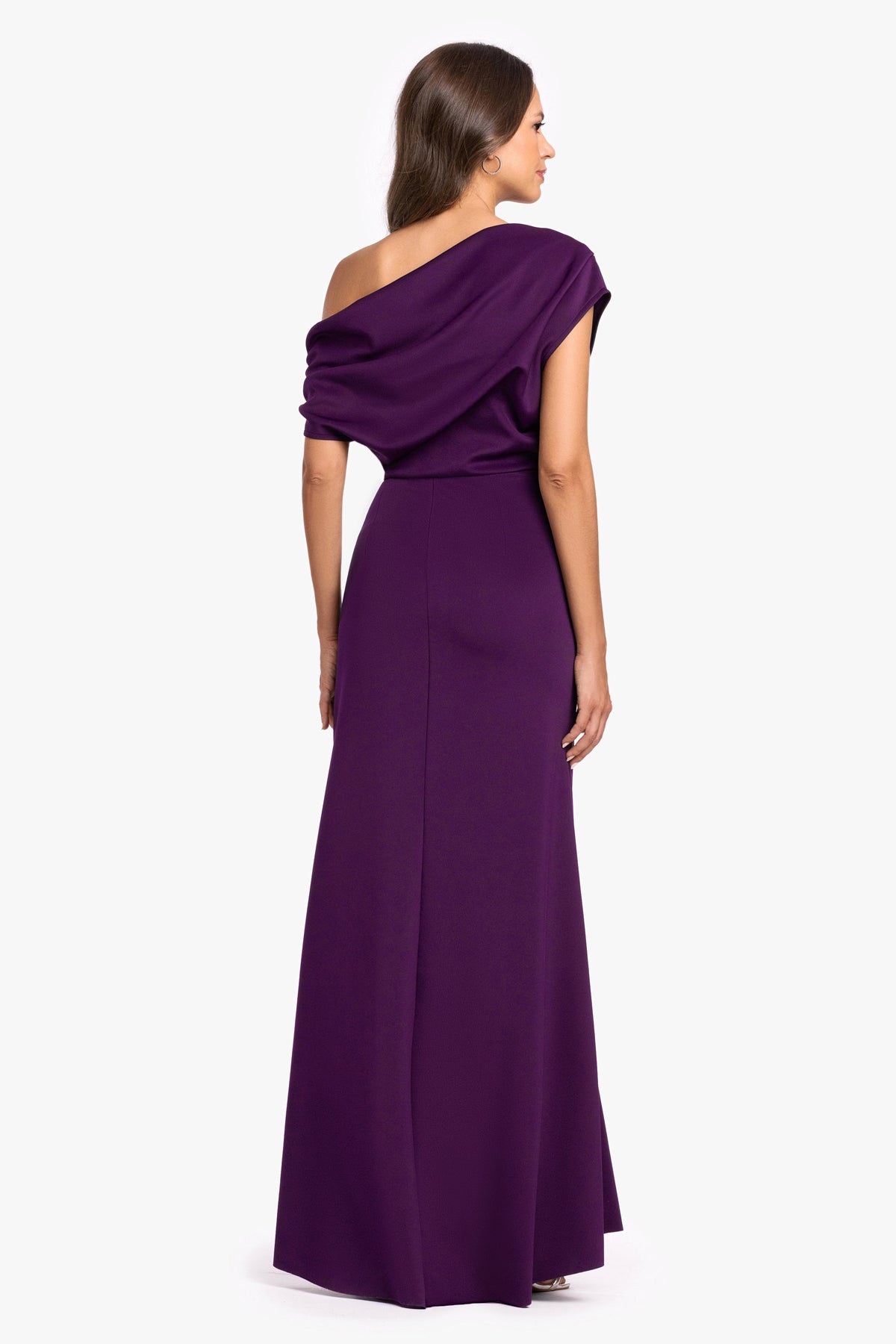Betsy & Adam "Lillian" Techno Scuba Ruched Dress - Plum