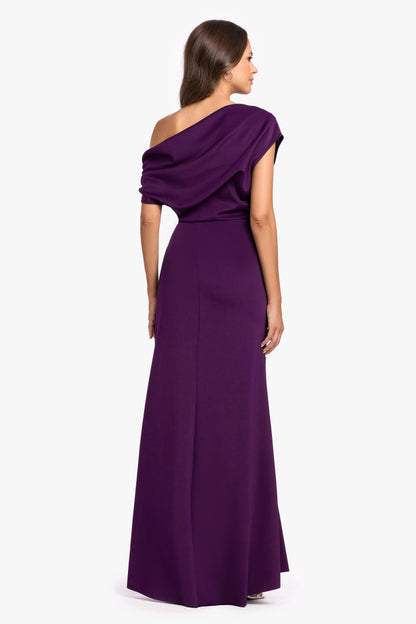 Betsy & Adam "Lillian" Techno Scuba Ruched Dress - Plum