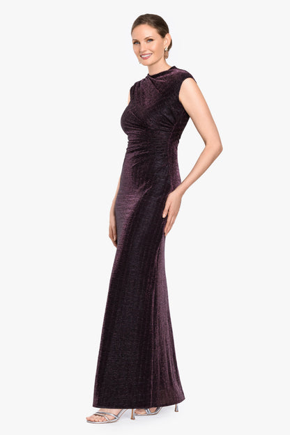 Betsy & Adam "Bethany" Metallic Ruched Dress - Black/Plum