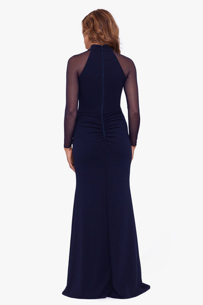 Betsy & Adam "Natalie" Scuba Crepe Mesh Sleeve Dress - Navy