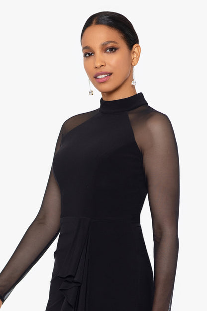 Betsy & Adam "Natalie" Scuba Crepe Mesh Sleeve Dress - Navy