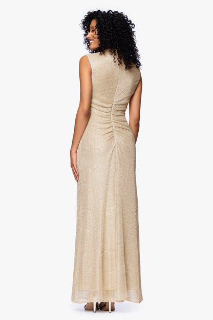 Betsy & Adam Petite "Bethany" Metallic Ruched Dress - Gold