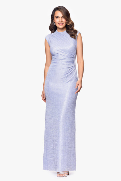 Betsy & Adam Petite "Bethany" Metallic Ruched Dress - Periwinkle