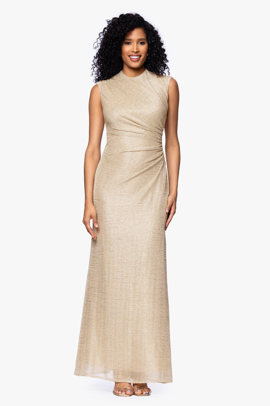 Betsy & Adam "Bethany" Metallic Ruched Dress - Gold