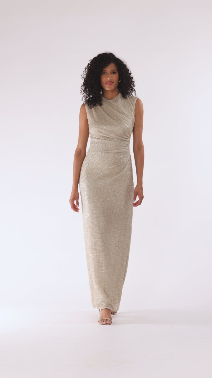 Betsy & Adam "Bethany" Metallic Ruched Dress - Gold