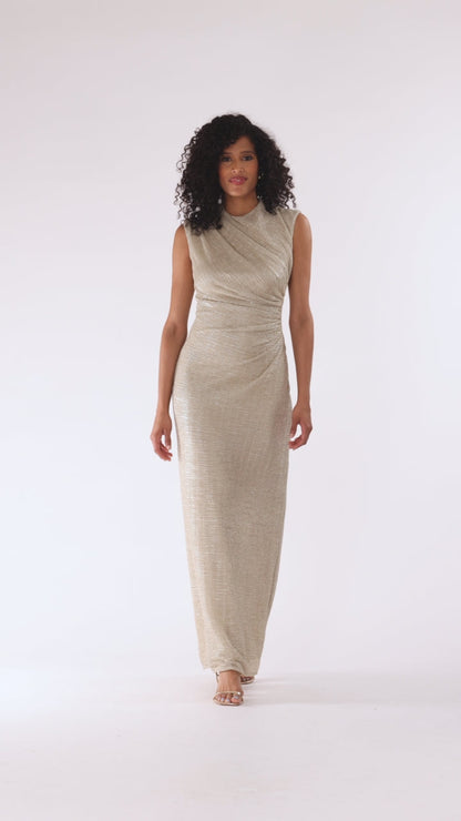 Betsy & Adam "Bethany" Metallic Ruched Dress - Gold