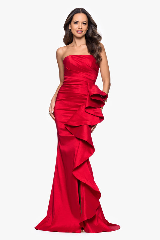 Betsy & Adam “Rowan” Taffeta Strapless Ruffle Dress - Red