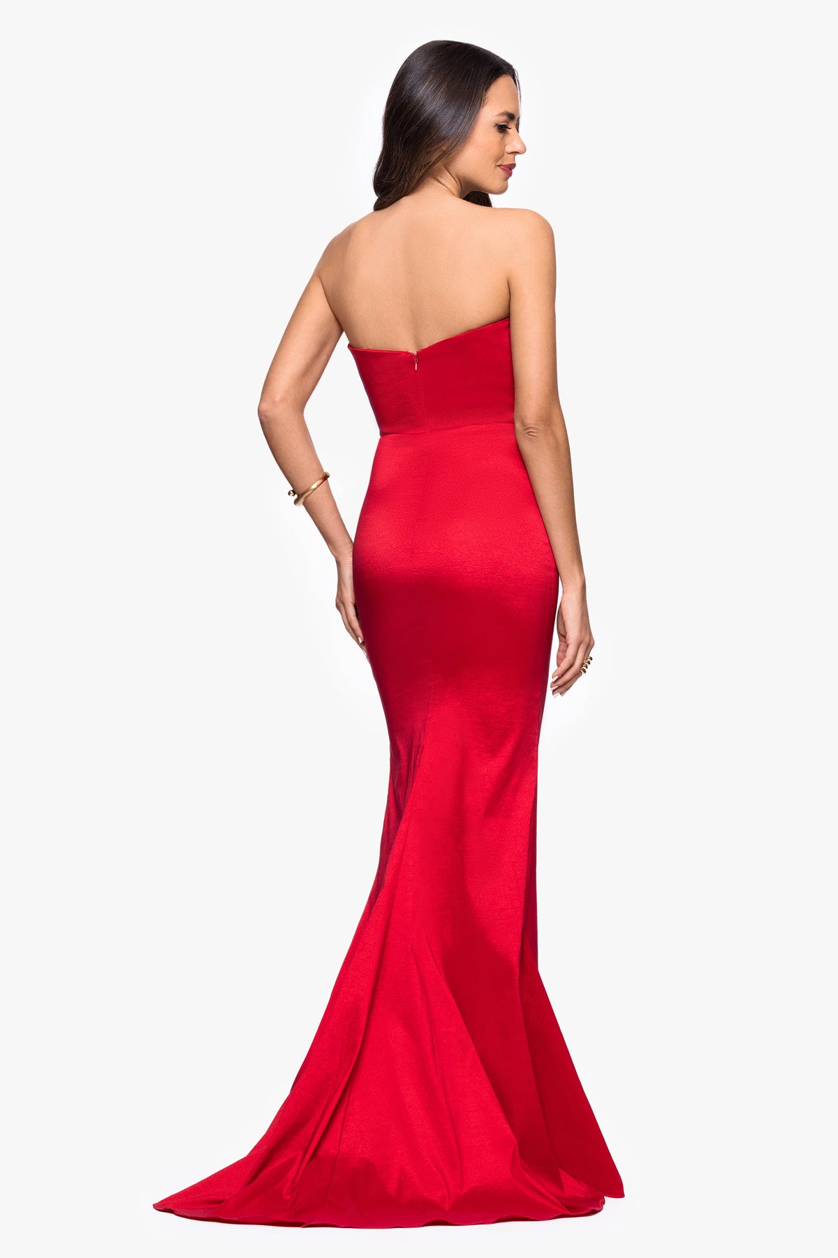 Betsy & Adam “Rowan” Taffeta Strapless Ruffle Dress - Red