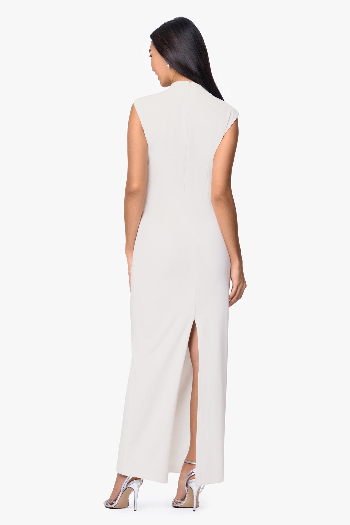 Betsy & Adam “Katalina” Scuba Crepe Ruched Mock Neck Dress - Ivory
