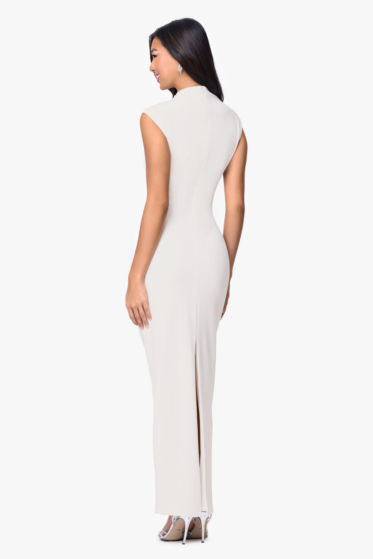 Betsy & Adam “Katalina” Scuba Crepe Ruched Mock Neck Dress - Ivory