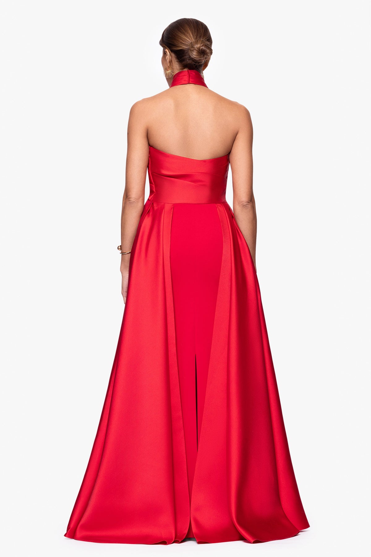 Betsy & Adam "Dina" Scuba Crepe Twist Halter Neck Gown - Red