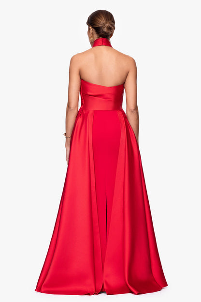 Betsy & Adam "Dina" Scuba Crepe Twist Halter Neck Gown - Red