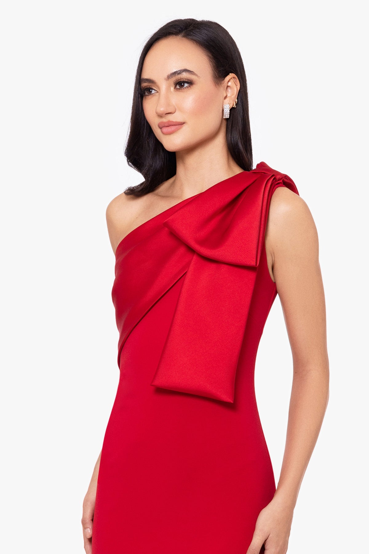 Betsy & Adam "Carmela" Scuba Crepe With Satin Bow Dress - Red